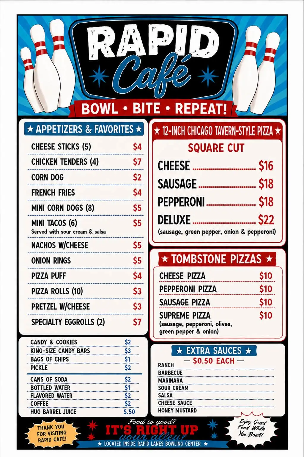 Rapid Café food, pizza and snack menu